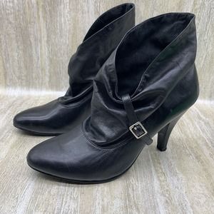 NINE WEST Black Heels Slouchy Leather Ankle Boots Buttery Soft Booties‎ 6M